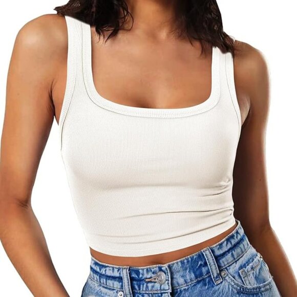 White Ribbed Sleeveless Fitted Tank Top - Small - Picture 4 of 4